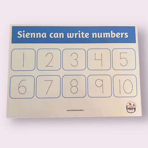 PERSONALISED Numbers 1-10 wipe clean learning mat