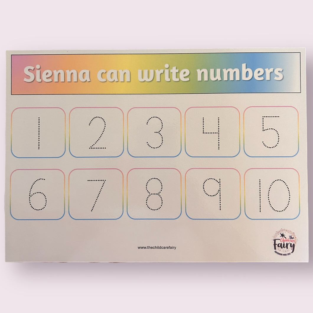 PERSONALISED Numbers 1-10 wipe clean learning mat