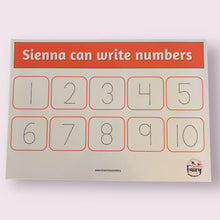 Load image into Gallery viewer, PERSONALISED Numbers 1-10 wipe clean learning mat