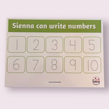 Load image into Gallery viewer, PERSONALISED Numbers 1-10 wipe clean learning mat